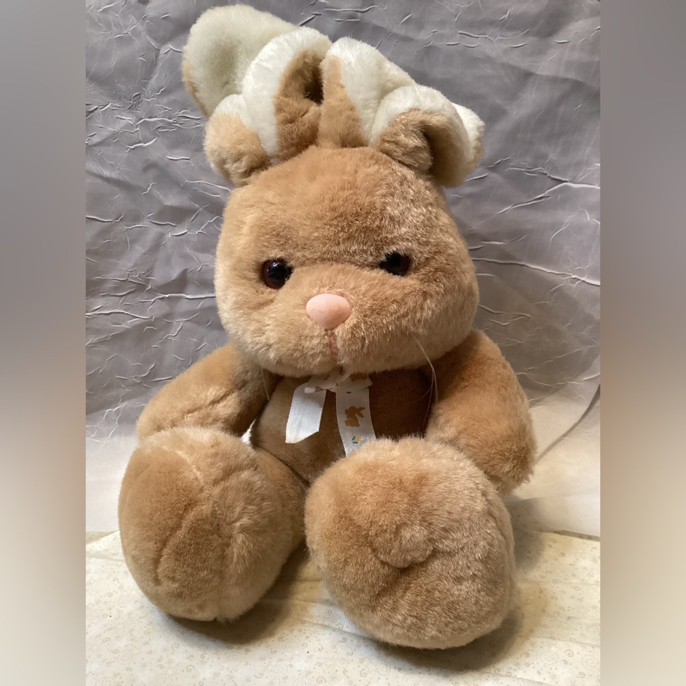 Golden Bear Co. Vintage Bunny Rabbit Tan Jointed 10" Crinkle Ears Made in Korea